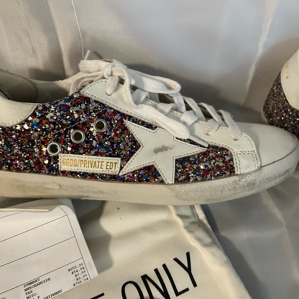 Golden Goose EUC multicolor glitter super star sneakers
